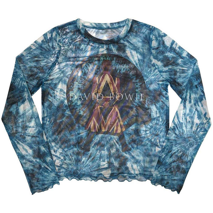 David Bowie Ladies Long Sleeve Mesh Crop Top: Live & Well