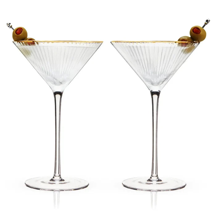 Deco Meridian Gold Rimmed Crystal Martini Glasses Set of 2