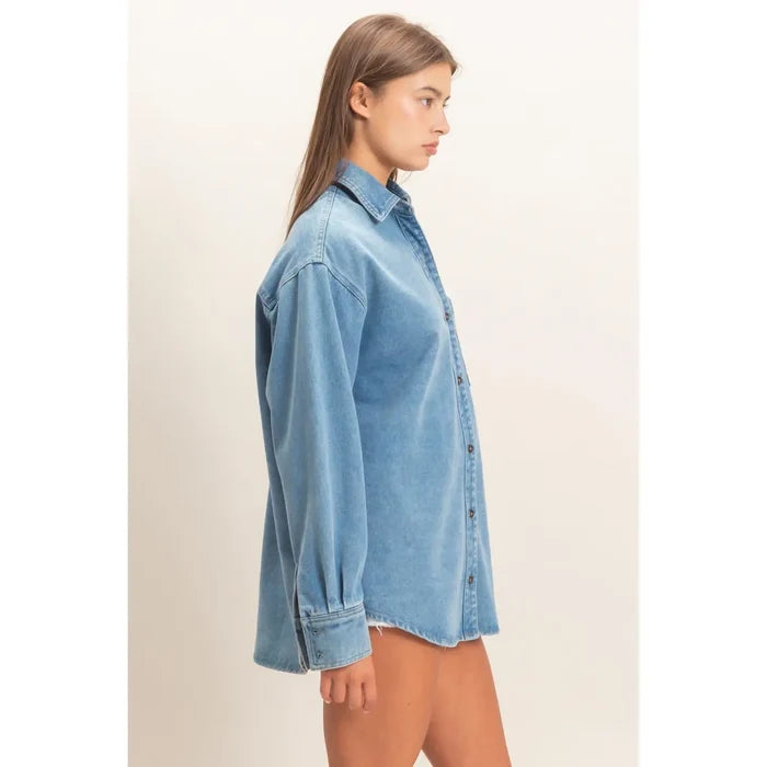 Denim Button-Up Collar Shirt