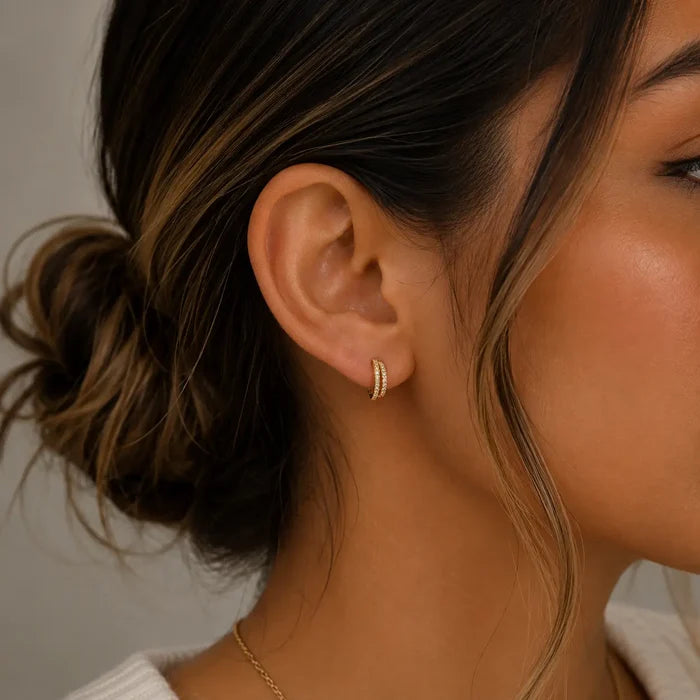 Double Champagne Hoop - Gold Earrings