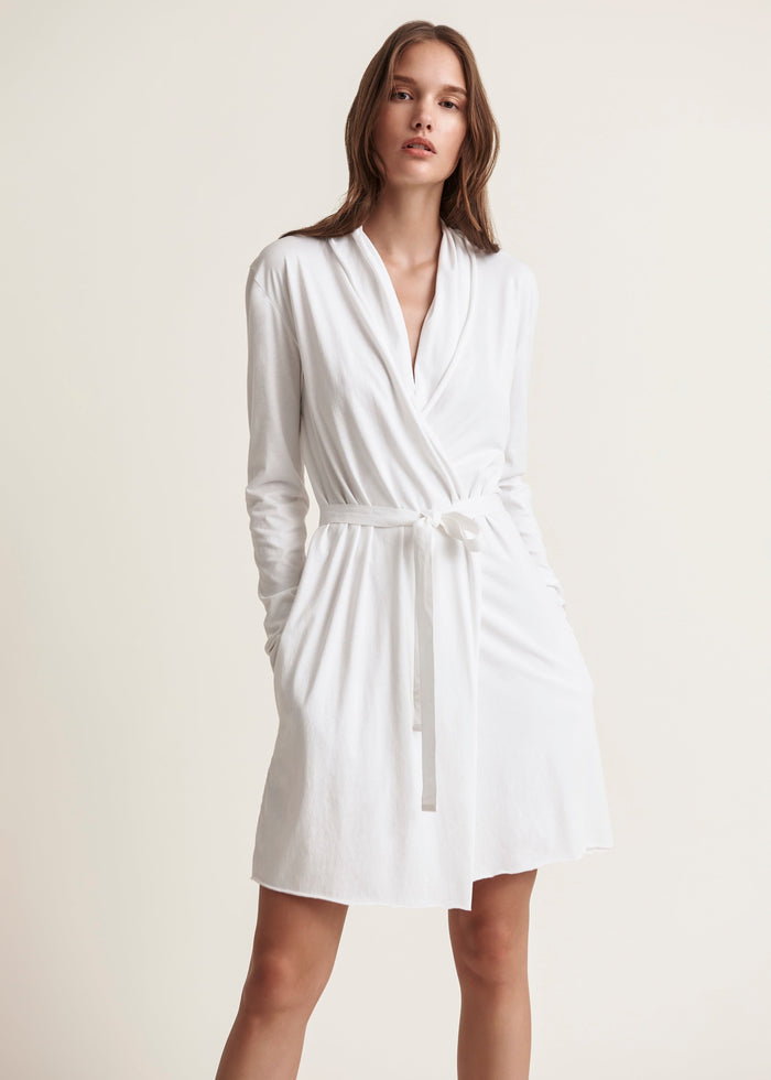 Basic Double Layer Wrap Robe|White