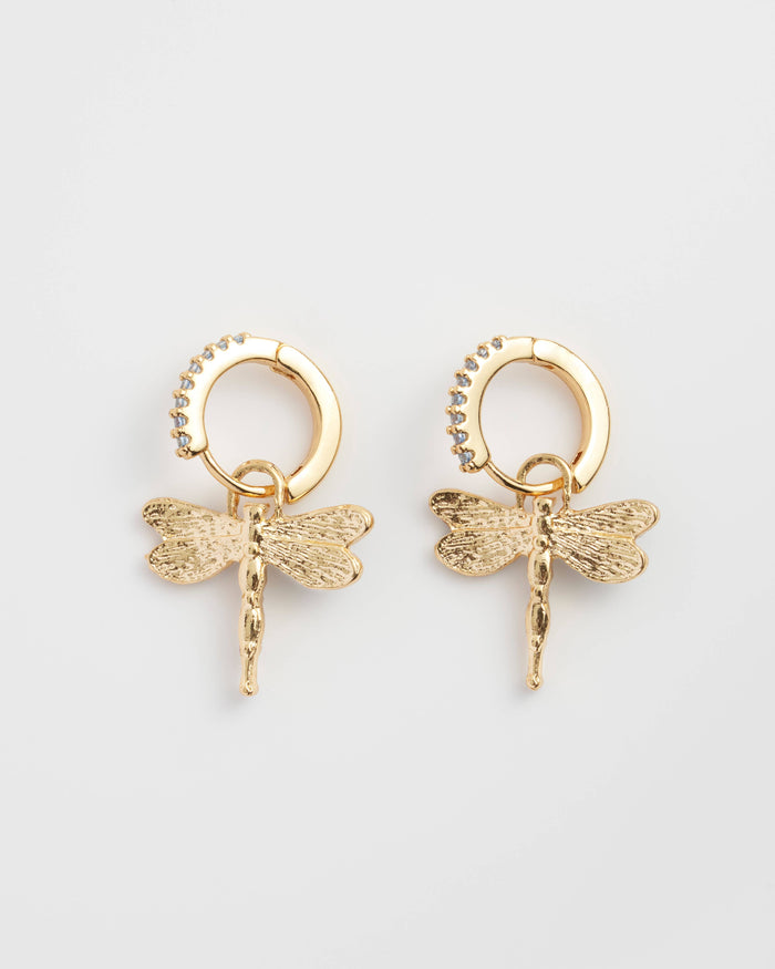 Dragonfly Charm Huggie Earrings