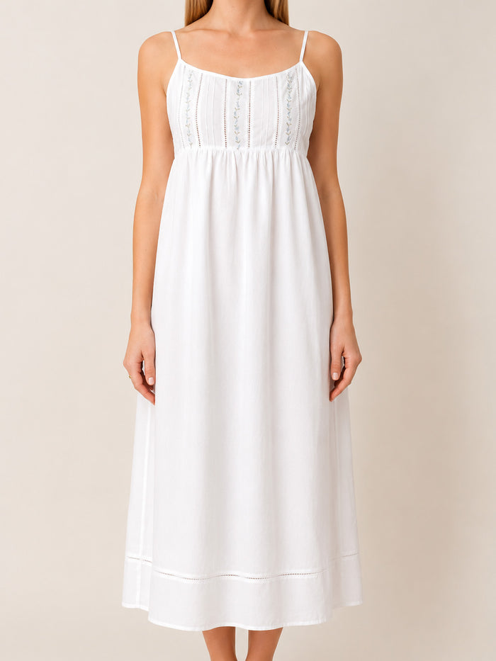 Elaine White Cotton Nightgown, Embroidered