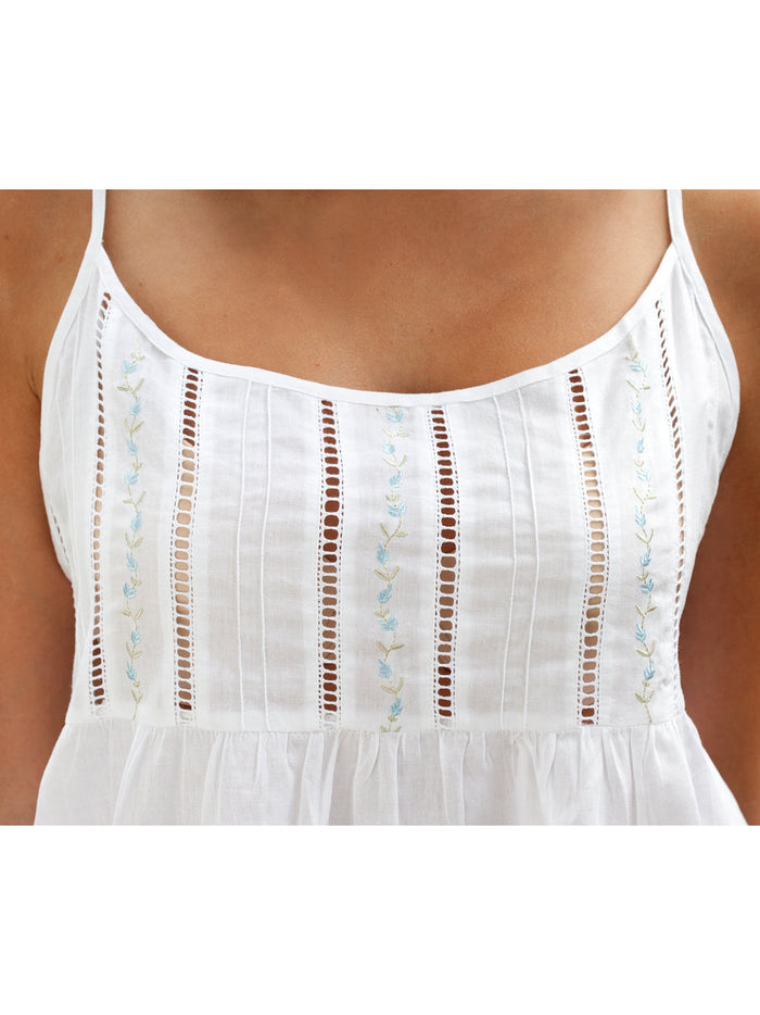 Elaine White Cotton Nightgown, Embroidered