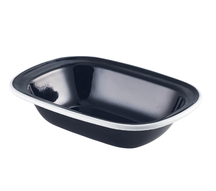 Enamel Pie Dish Black With White Rim 18 x 13.5 x 4cm 35cl / 12oz (Box Of 12)