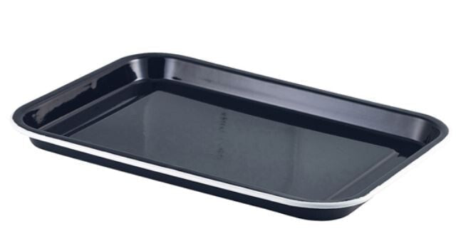 Enamel Serving Tray Black With White Rim 33.5 x 23.5 x 2.2cm (Box Of 6)
