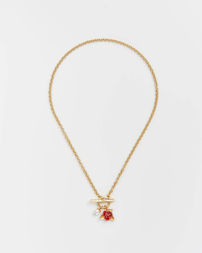 English Rose Pearl Gold Chain Necklace