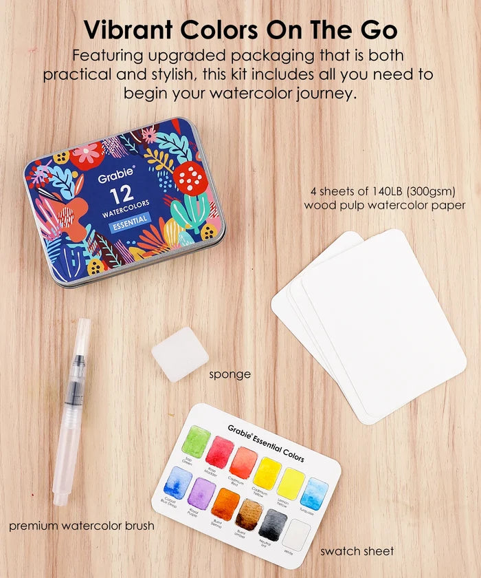 Essential Watercolor Set of 12 with Brush