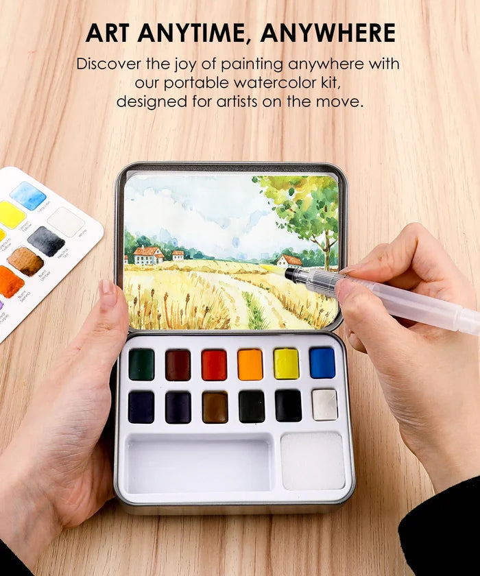 Essential Watercolor Set of 12 with Brush