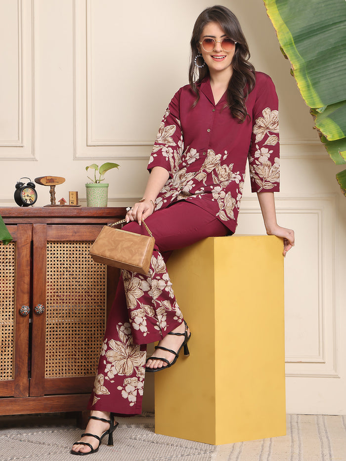 F#255 Wine Floral Co-ord Set