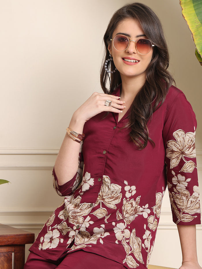 F#255 Wine Floral Co-ord Set