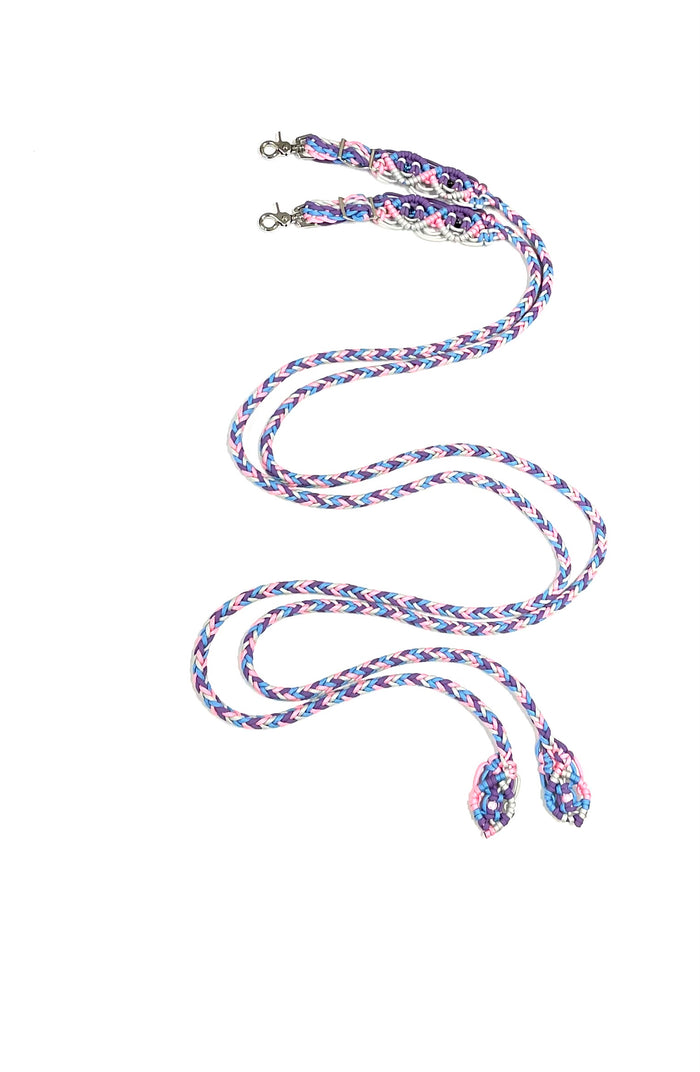 Fancy braided split reins pastel colors with beading....beautiful yet practical - Tiffanys Braided Tack LLC