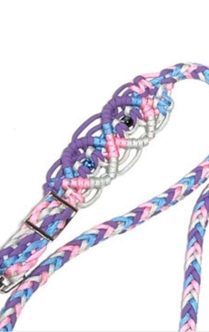 Fancy braided split reins pastel colors with beading....beautiful yet practical - Tiffanys Braided Tack LLC