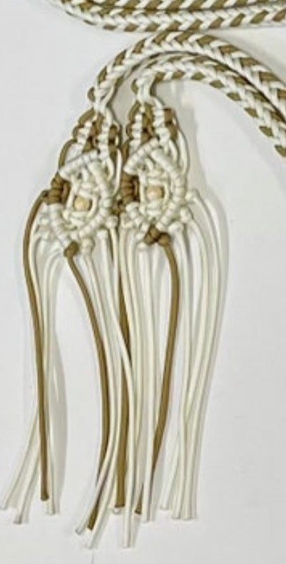 Fancy  elegant braided split macrame reins in white and gold...beautiful yet practical - Tiffanys Braided Tack LLC