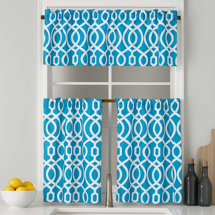 Faux Linen Printed Kitchen Curtain Set