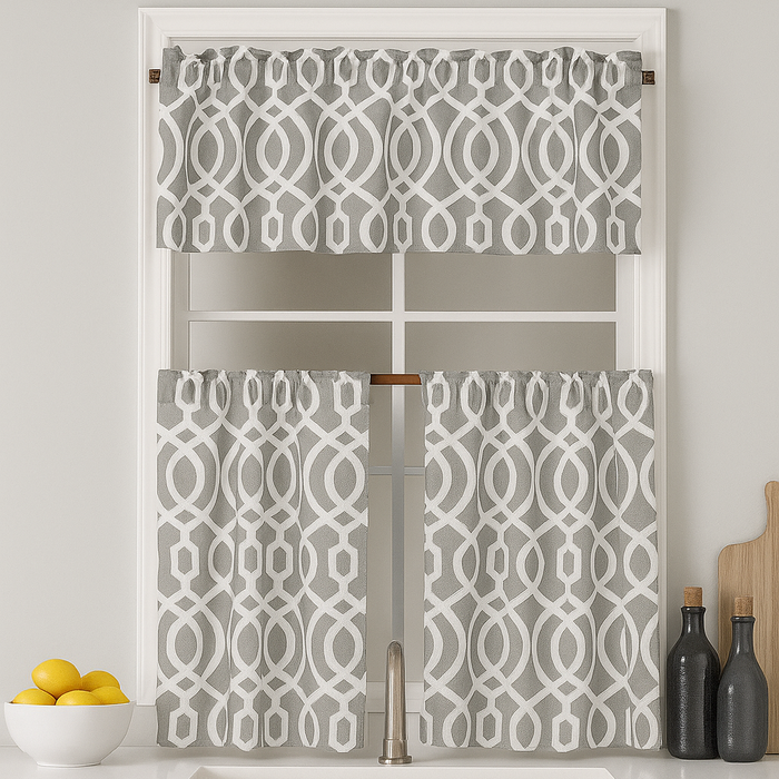 Faux Linen Printed Kitchen Curtain Set