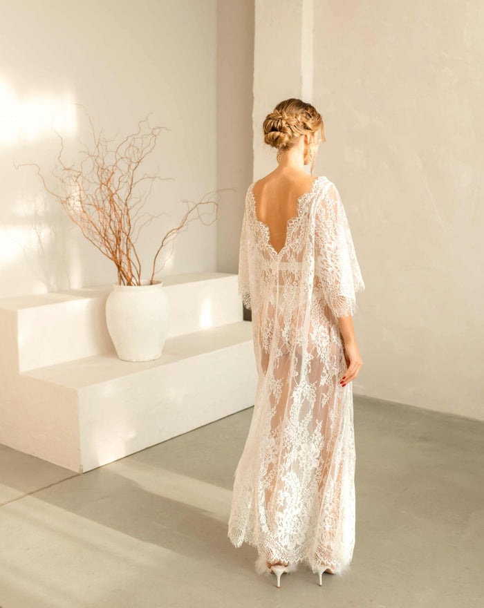 Back view of the Flora lace wedding nightdress, revealing the elegant back neckline.
