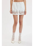 Floral Lace Down White Linen Mini Skort