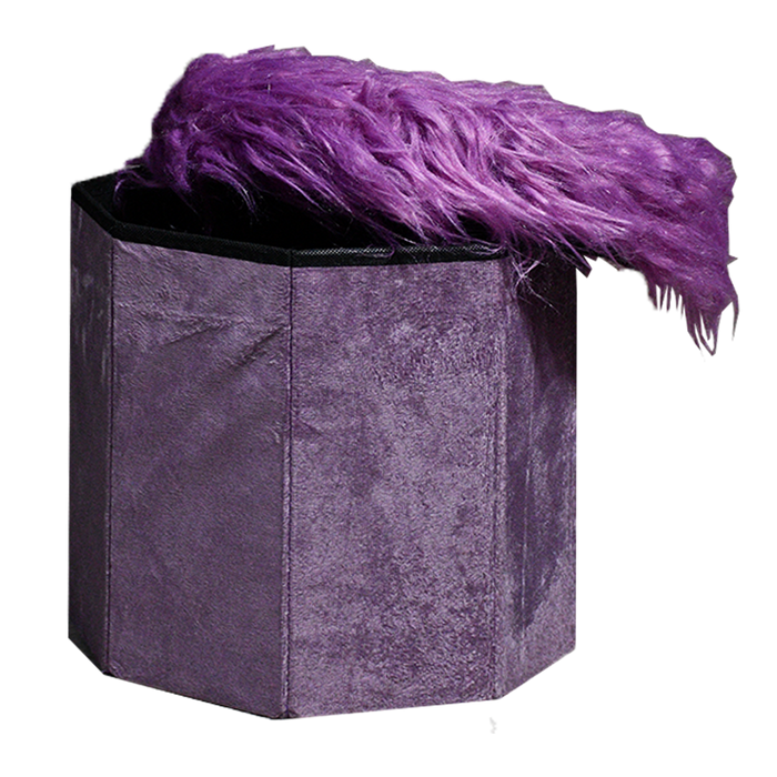 Foldable Ottoman Storage Box - Plush Faux Fur (Round)