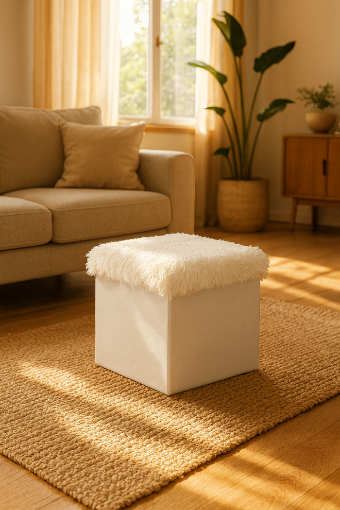 Foldable Ottoman Storage Box - Plush Faux Fur