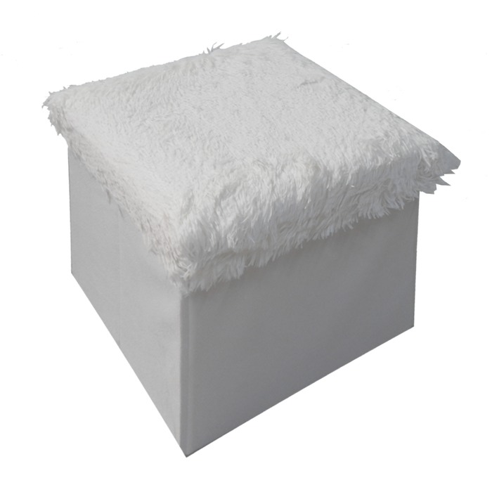 Foldable Ottoman Storage Box - Plush Faux Fur