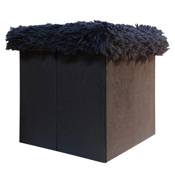 Foldable Ottoman Storage Box - Plush Faux Fur