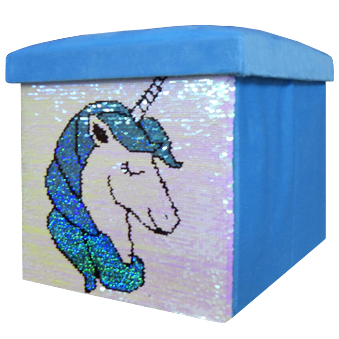 Foldable Ottoman Storage Box - Sequin Unicorn Design