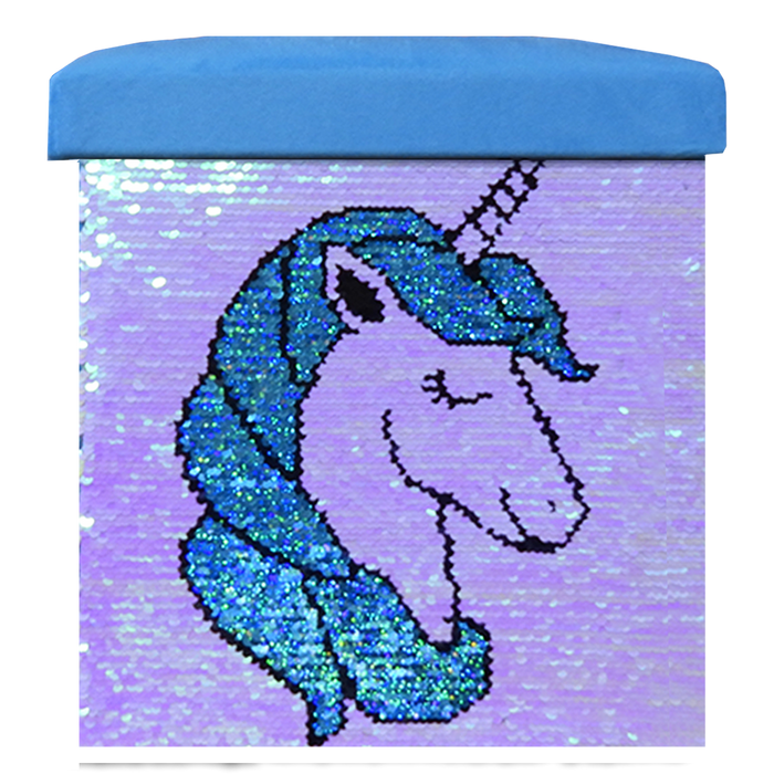 Foldable Ottoman Storage Box - Sequin Unicorn Design
