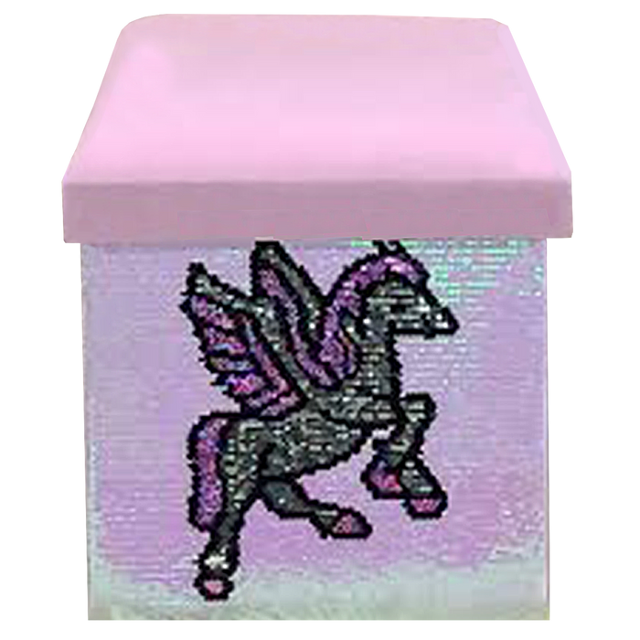 Foldable Ottoman Storage Box - Sequin Unicorn Design
