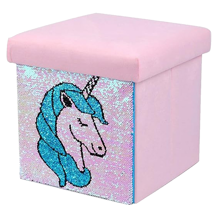 Foldable Ottoman Storage Box - Sequin Unicorn Design