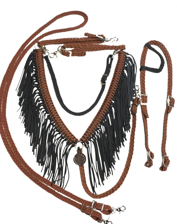 Fringe Breast Collar horse tack set Chocolate brown and Black - Tiffanys Braided Tack LLC