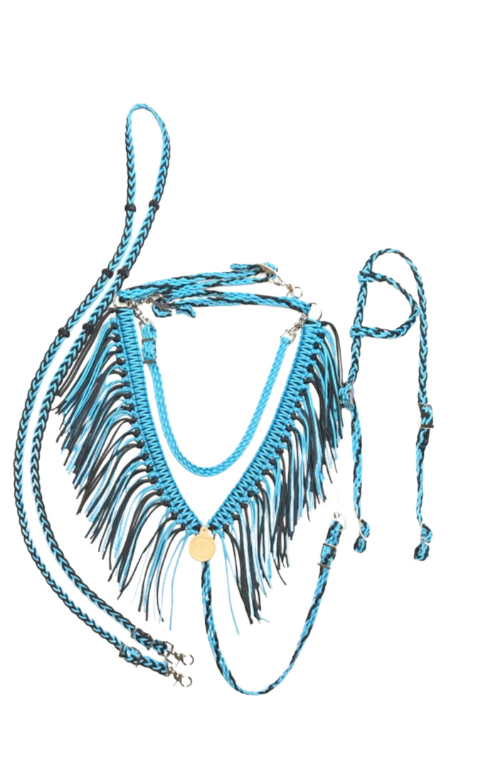 Fringe Breast Collar tack set Neon Turquoise and Black - Tiffanys Braided Tack LLC