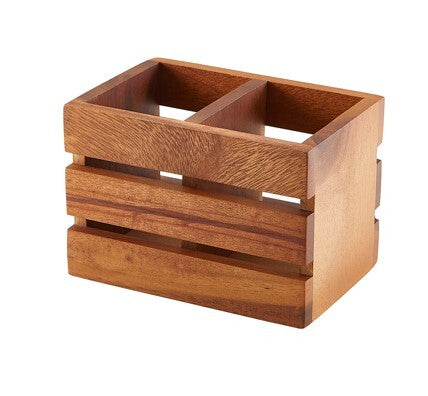 Genware Acacia Wood 2 Compartment Cutlery Holder
