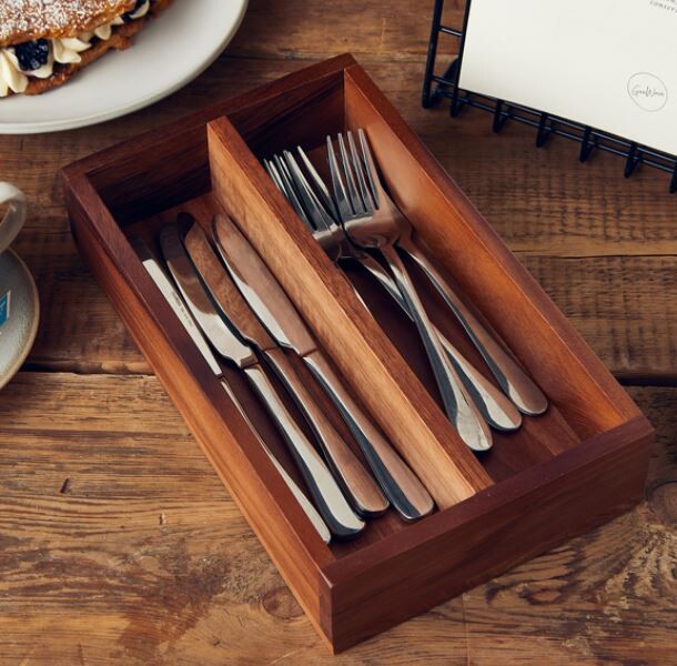 Genware Acacia Wood 2 Compartment Cutlery Tray