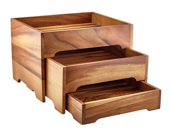 Genware Acacia Wood 3 Tier Display Stand GN 1/2