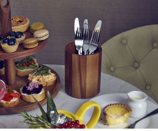 Genware Acacia Wood Cutlery Cylinder