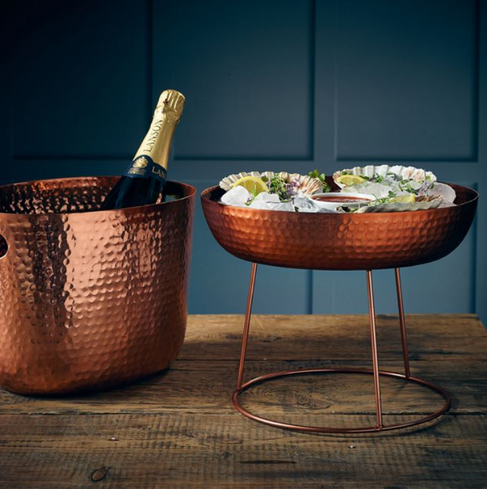 Genware Copper Hammered Aluminium Platter, 31 x 7cm (Dia x H)