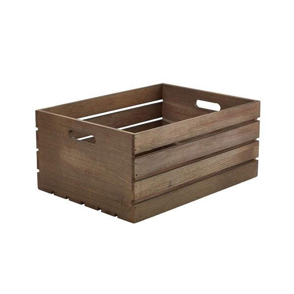 Genware Dark Rustic Wooden Crate 41cm x 30cm x 18cm