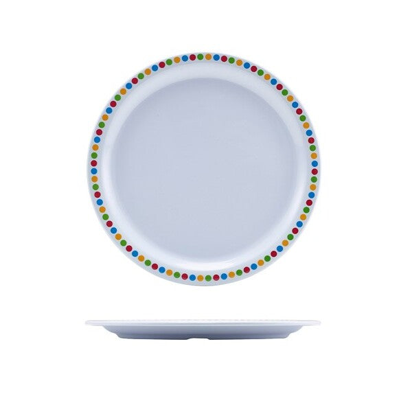 Genware Melamine Plate Coloured Circles 22.5cm (Box Of 12)