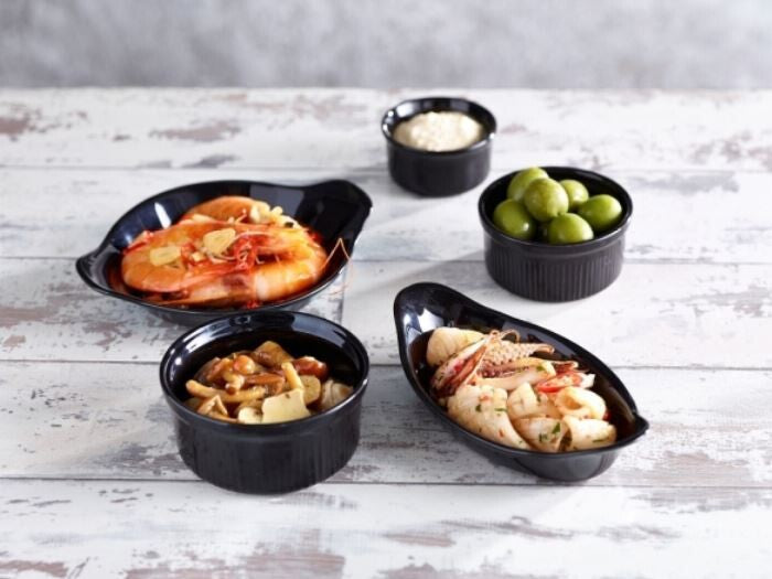 Genware Stoneware Black Oval Eared Dish 16.5cm (Box Of 6)