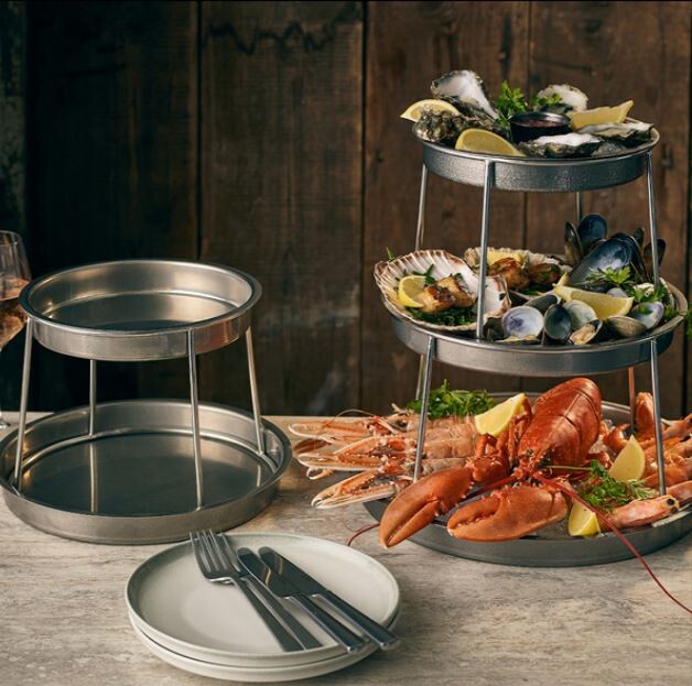 Genware Three Tier Vintage Steel Seafood Stand 35 X 35.5Cm (Dia X H)