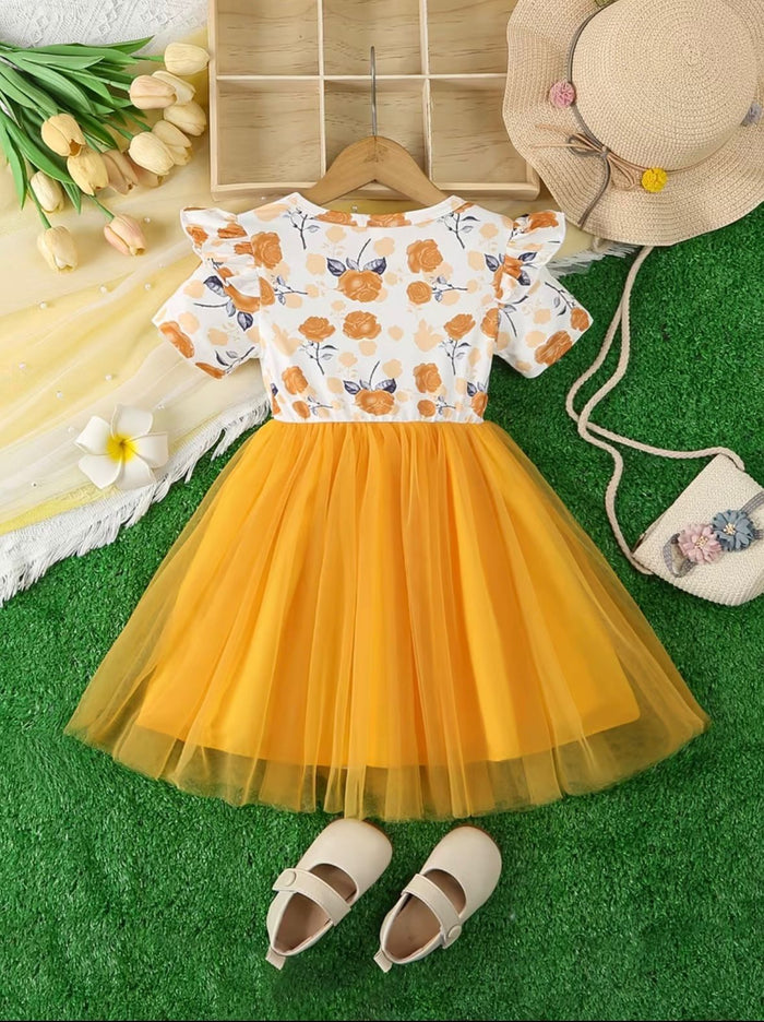 Girls Yellow Tulle Princess Party Dress