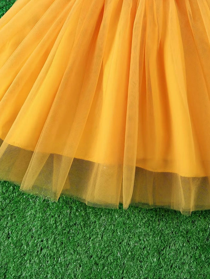Girls Yellow Tulle Princess Party Dress