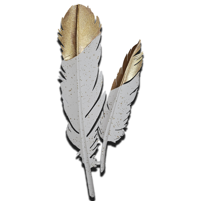 Gold Cast Iron 3D Feather Shape Wall Art