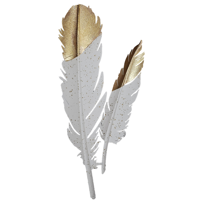 Gold Cast Iron 3D Feather Shape Wall Art