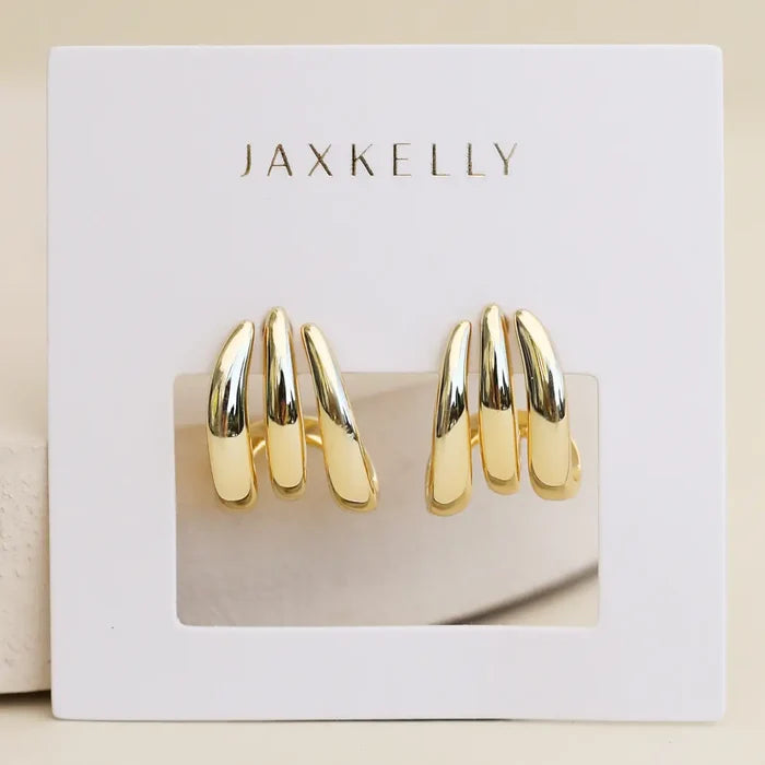 Gold Three Hoop Huggie - Earring
