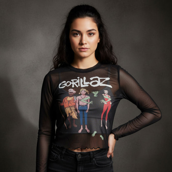 Gorillaz Ladies Long Sleeve Mesh Crop Top: The Mountain Group