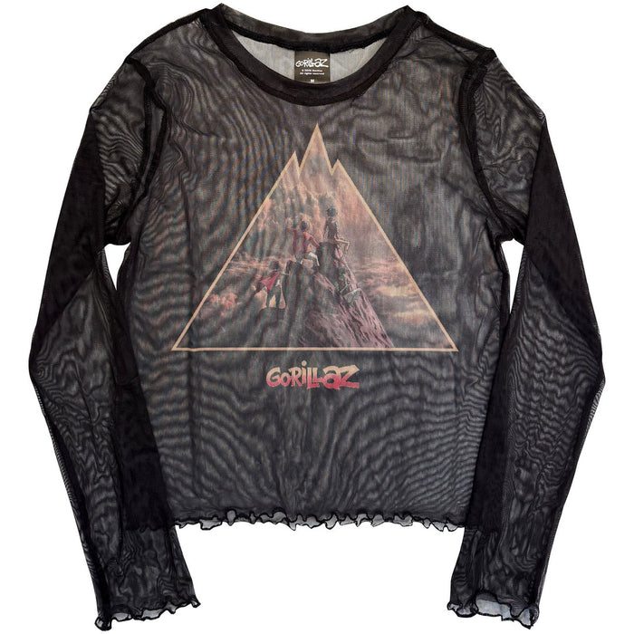 Gorillaz Ladies Long Sleeve Mesh Crop Top: The Mountain