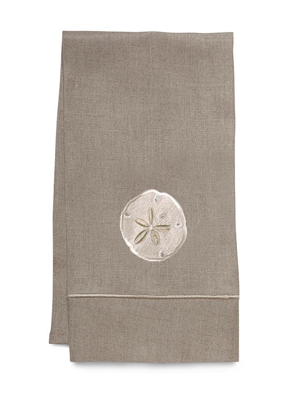 Guest Towel - Natural Linen, Satin Stitch, Embroidered