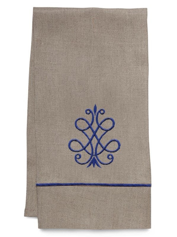 Guest Towel - Natural Linen, Satin Stitch, Embroidered